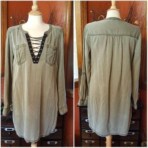 Express Army Green Lace Up Dress